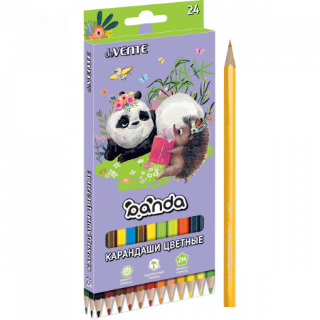 Карандаши 24 цв. deVENT"Panda" 2М шестигранные картонная упаковка европодвес 5024200