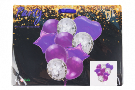 Набор шаров "Фиолетовое конфетти", 10 шт. в наборе (3 фольгир + 4 латекс.+3 с конф., 0640