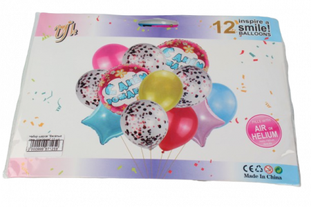 Набор шаров "Ассорти Весёлый день рождения",12 шт.в наборе (4 фольг. +4 латекс. +4 с конфет.), 71259