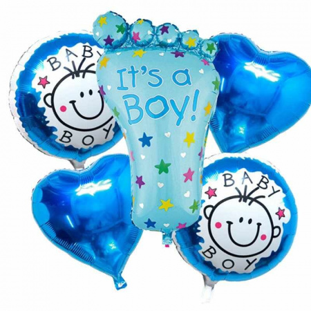 Набор фольгированных шаров "С Рождением мальчика (стопа)", 5 шт. в наборе, 4282