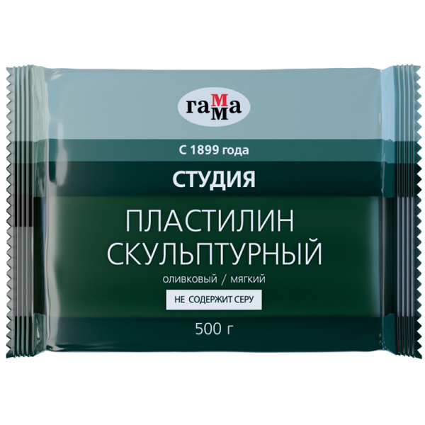 Пластилин скульптурный Гамма 'Студия', оливковый, 500 гр., мягкий, 2.80Е050.004