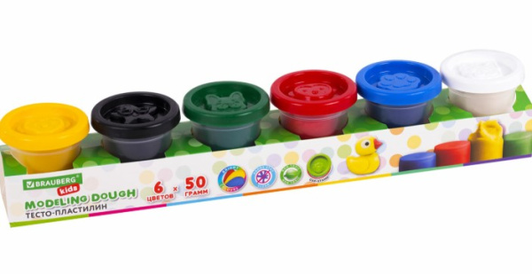 Тесто пластилин, 'BRAUBERG Kids', 6 цветов, 50 грамм, 106718