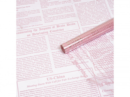 Пленка прозрачная с рисунком "Газета деловая", Нежно-розовый, 70 см, 200 гр, 780172